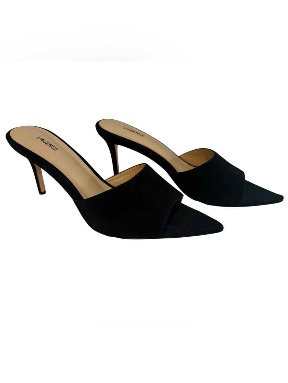 NIB L'AGENCE Lolita V Heeled Sandals in Black Suede Size 9 - Picture 5 of 7